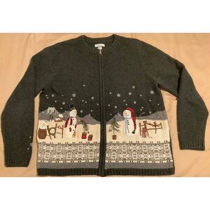 Croft & Barrow XL Gray Full-Zip Women’s Snowman Ugly Christmas Sweater